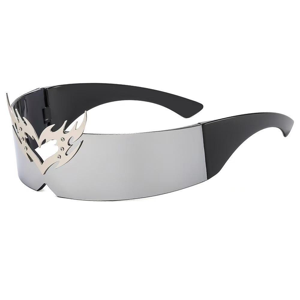 Trendy Rimless Metal Decorated Futuristic Sunglasses