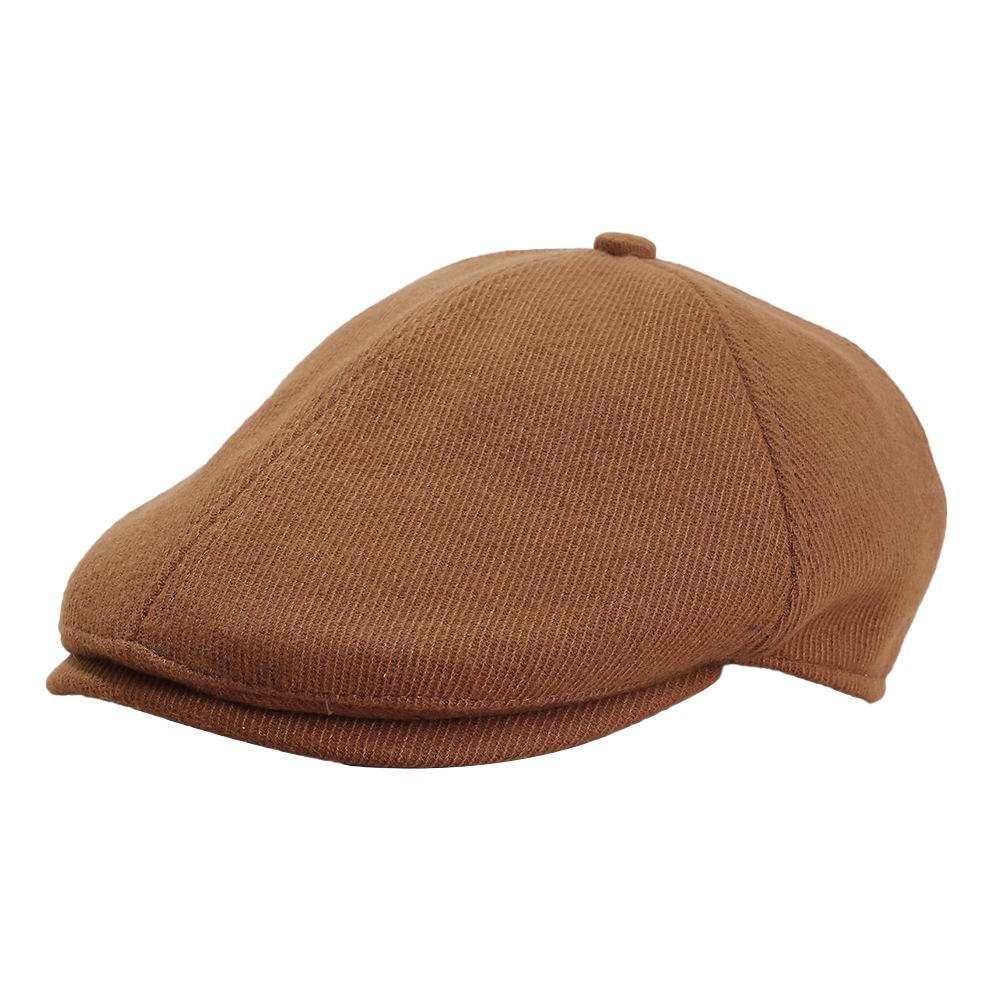 Simple solid color forward hat retro British style painter hat street literature newsboy wool cap