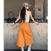 Summer Orange Wide Leg Pants Women High Waist Loose Fit Casual Cropped Jeans