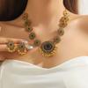 Retro Flower Chain Necklace Set for Women Crystal Tassel Earrings Necklace Bohemian Jewelry Accessories