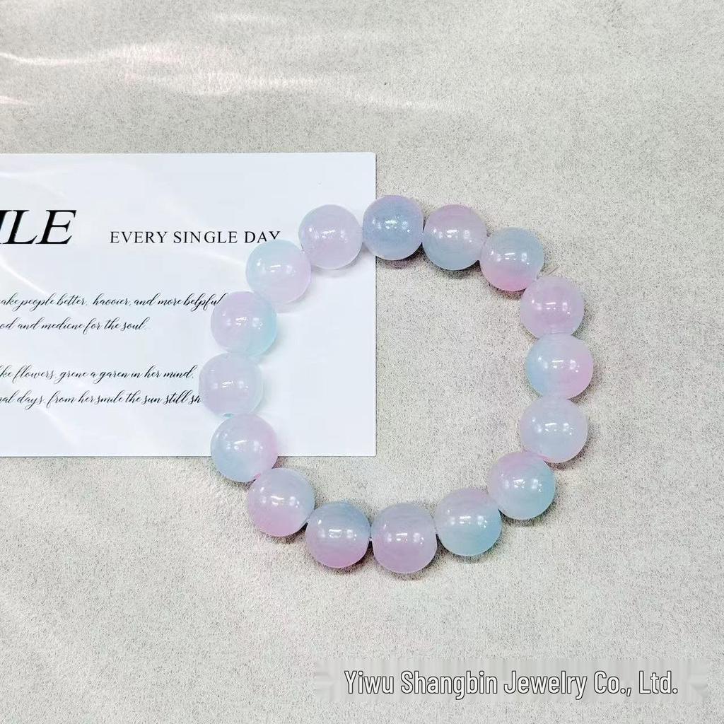Gradient Glazed Glass Bead Bracelet - 12mm Ice Transparent Ring Wrap, Soft Disc Finish, Student Bracelet, Best Friend Gift