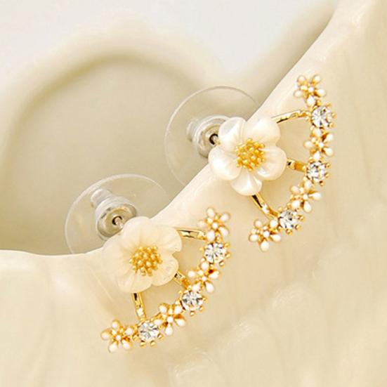 Yousheng 1 Pair Stud Earrings Faux Crystal Luxury Glitter Korean Style Fashion Chrysanthemum Inlaid Rhinestone Earrings Jewelry Accessory