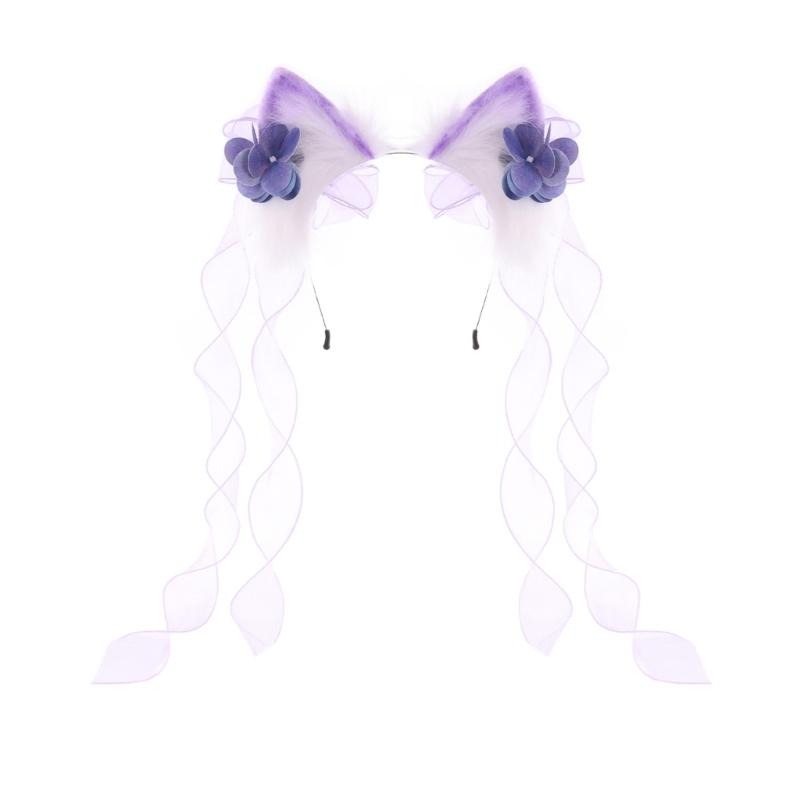 

Elegant Animal Ear Hairband with Detachable Flower Hair Clip for Fun Halloween Anime Cosplay Fursuit Props Hairhoop