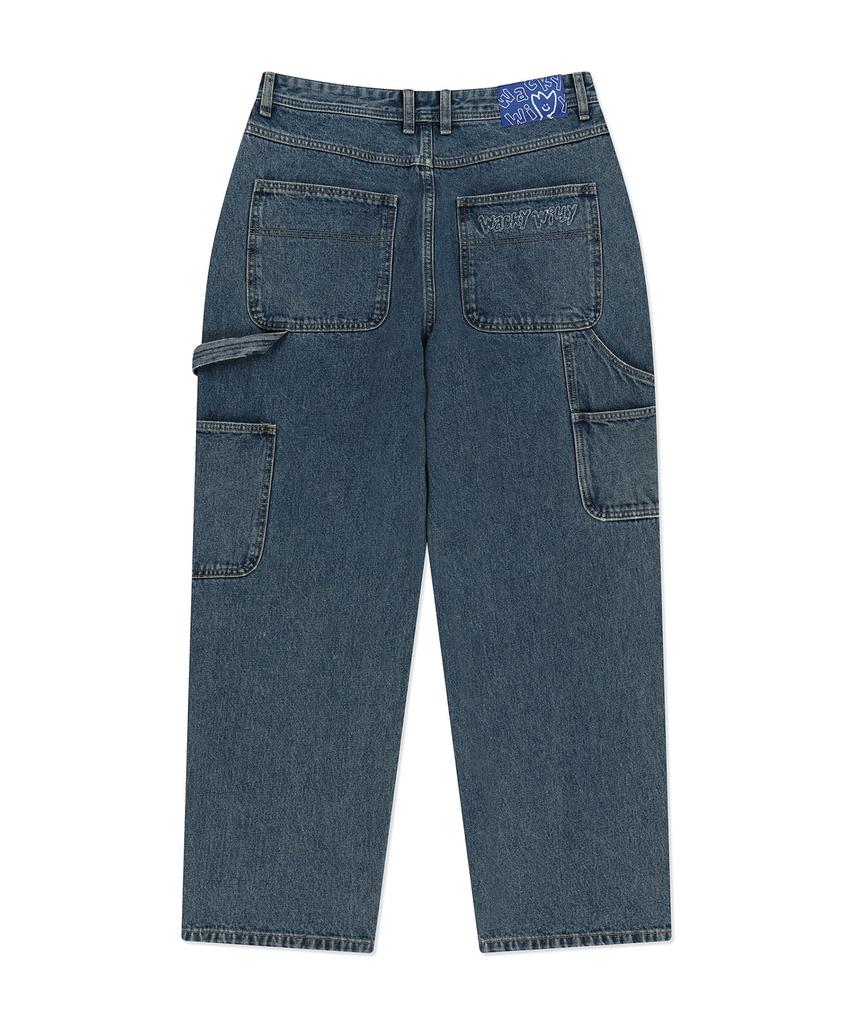 WACKY WILLY Double Knee Multi-Pocket Denim Pants Sky Blue