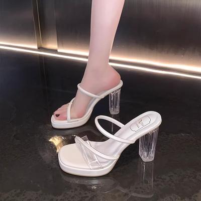 2024 Summer New High Heels Women Sandals PVC Jelly Slippers Open Toe Transparent Perspex Slippers Shoes Heel Clear Sandals 35-42