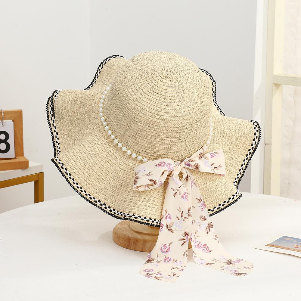 2025 Summer Women's Bowknot Straw Hat New Beach Big Brimmed Hat Foldable Travel Seaside Vacation Travel Outdoor Sunscreen Caps