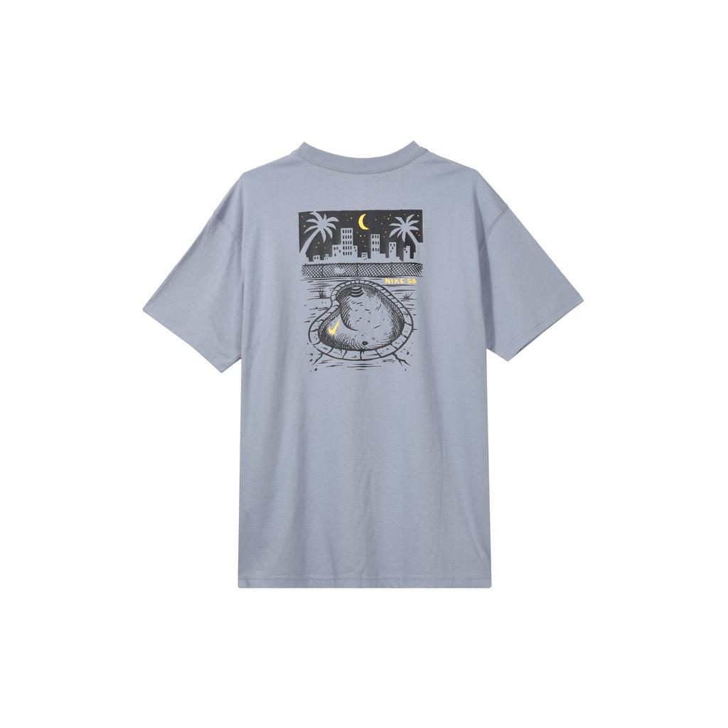 Nike Cartoon Street Scene Pool Print Crew Neck Casual Short Sleeve T-shirt Men Tops Slate-Blue DR1240-493