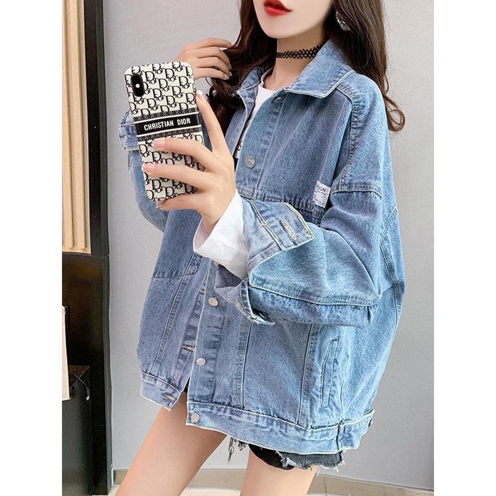 Women's Korean Style Loose Denim Jacket - Spring 2025 Trendy Baseball Uniform Outwear