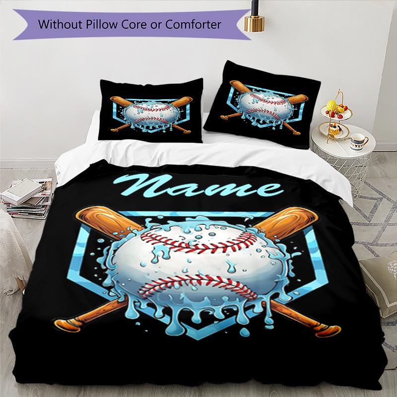 3pcs Custom Name Baseball Bedding Set Duvet Cover Closure Includes 1 Duvet Cover & 2 Pillowcases, Soft and Comfortable for All Seasons.