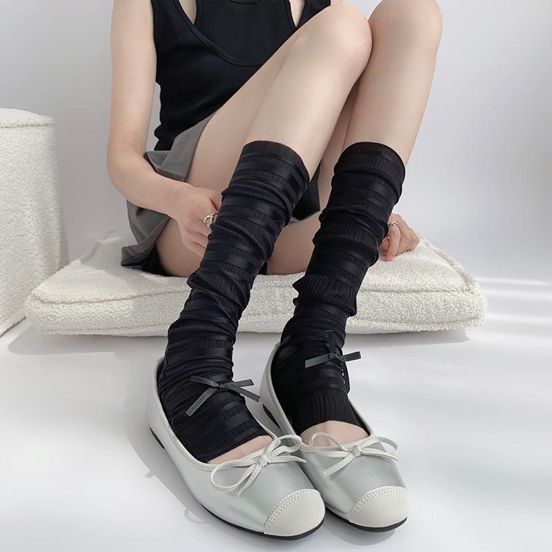 Women s Mid-Calf Bow Ballet Pile Socks - Spring/Autumn Style One Size чёрный
