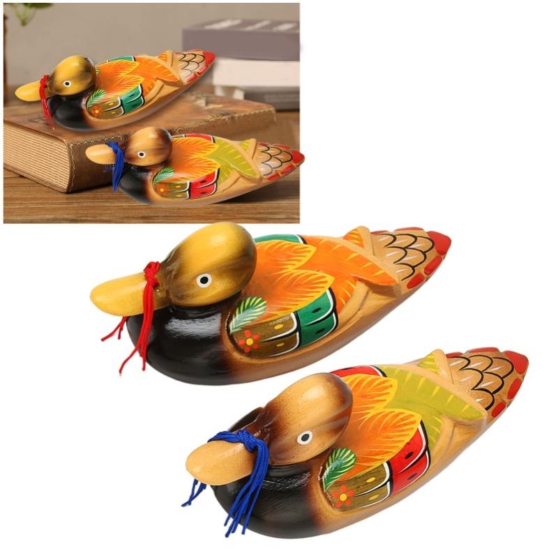 1 Pair Wooden Mandarin Duck Ornament Water Based Paint Romantic Waterproof Mandarin Duck Decor Office Desk Decor For Wedding