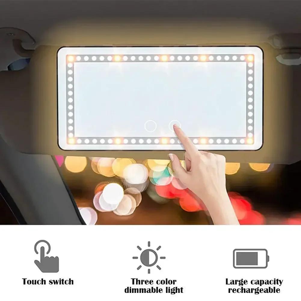 Car Sun Visor Makeup Mirror - Rechargeable 3-Mode Dimmable LED Vanity Mirror with Clip (60 Lights)