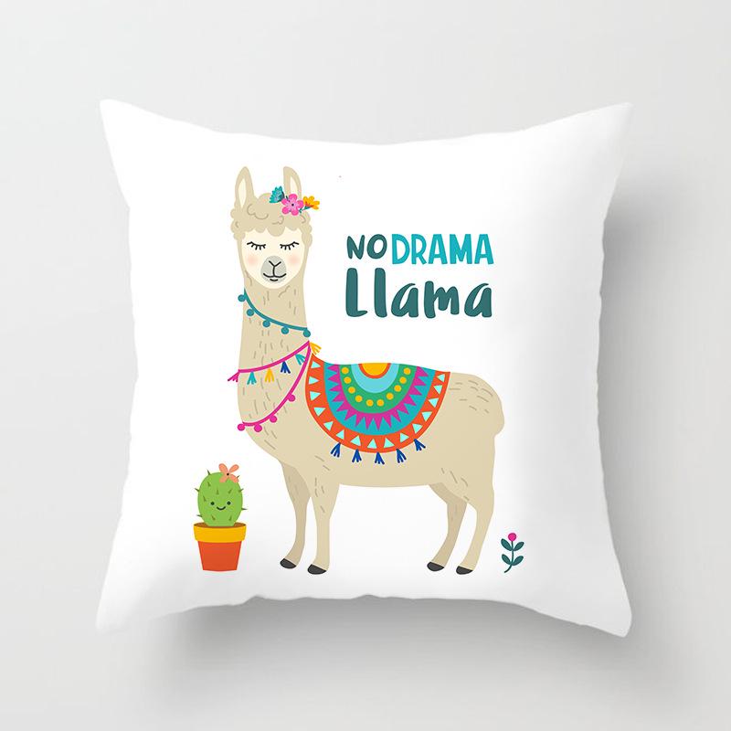 Ins Nordic Style Pillow Cover for Home Peach Skin Pillow Cartoon Animal Alpaca Car Pillow Sofa Cushion Cover