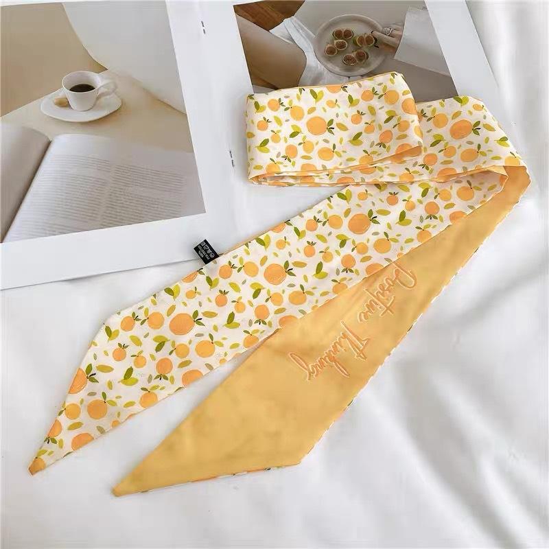 Fruit-Print Silk Scarves Trendy Hair Accessories for Women, Vintage Bohemian Silk Scarf Wrap, Neck Head Daily Travel Gift Trendy