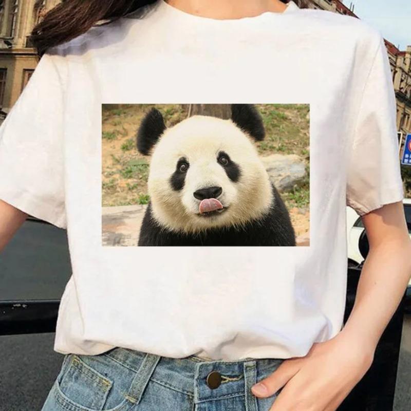 Cute Giant Panda Graphic T-Shirt Women's Summer Sexy Top Casual Printed Shirt Fashionable Summer Fashion Polyester Fabric