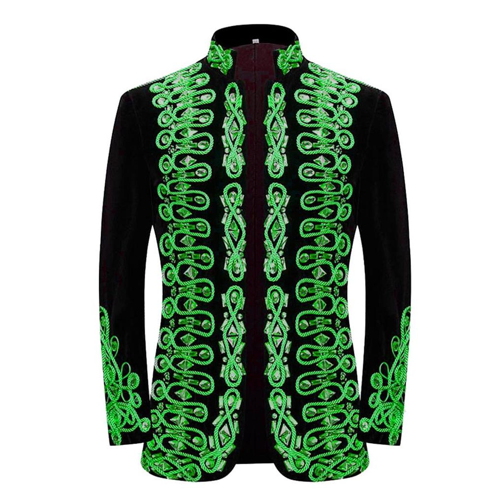 PYJTRL Blazer da uomo fatto a mano con ricami in oro nero e cristalli