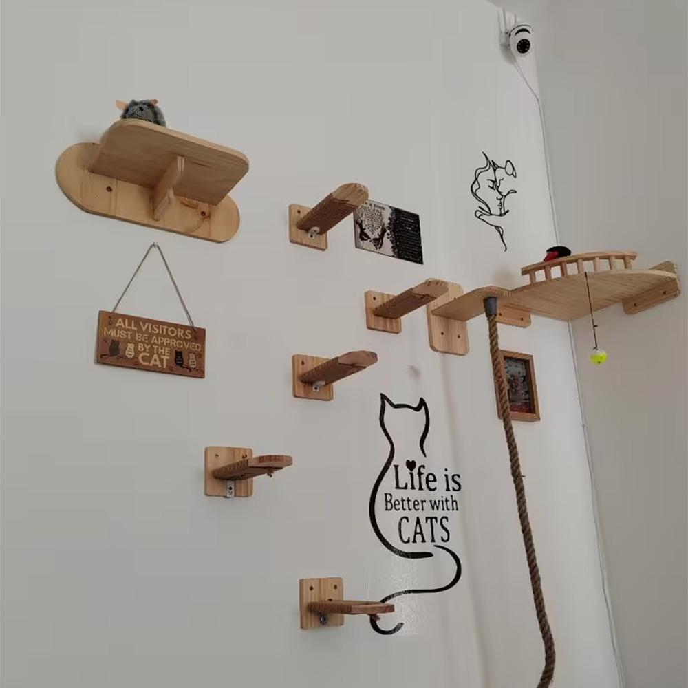 Wandmontiertes Katzenmöbel Kratzbaum Hängematte Versteckhaus Brücke Katzenkletterregale Katzen-Fitnessstudio Spielplatz Krallenpflege-Spielzeug