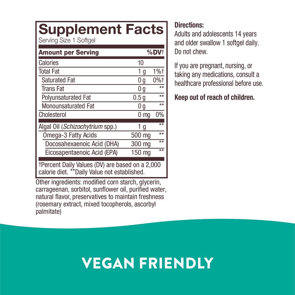 Nature's Way NutraVege, Plant-based Omega-3, 500 Mg, 30 Softgels