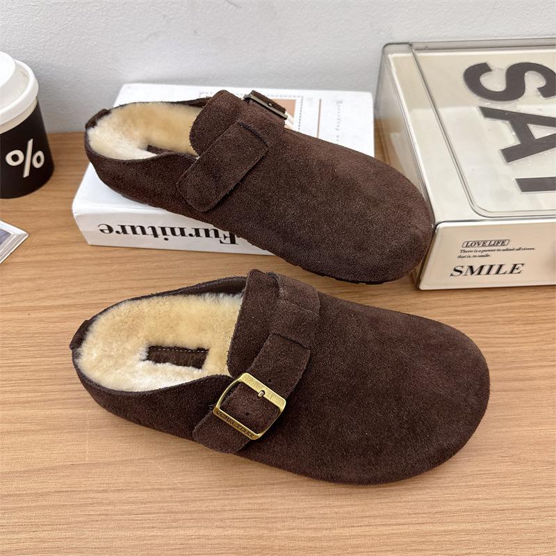 Retro Large Size Velvet Warm Casual Bag Head Slippers Women 2024 Winter Popular Home Soft Bottom Outer Slippers Women