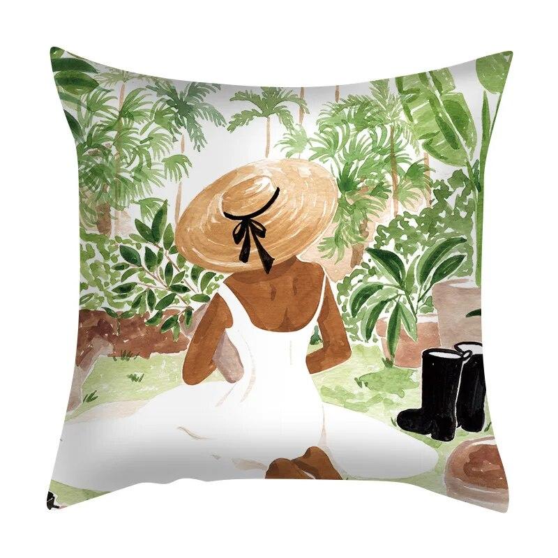 Zuhause Schlafzimmer Wohnzimmer Sofa Auto Stoff Kissenbezug Kissenbezug Grüne Pflanze Meerblick Kissen