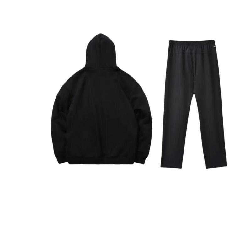 Li Ning Fleece Lined Warm Loose Fit Hooded Pullover Casual Sports Suit Unisex Suit YYKU143-1+AWDQD06-2