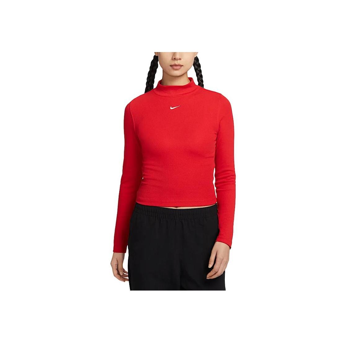 

Nike Sportswear Essentials Fashion Versatile Slim Fit Long Sleeve T-Shirt Women tops University-Red Color-Mix Sail DV7881-657 2XL