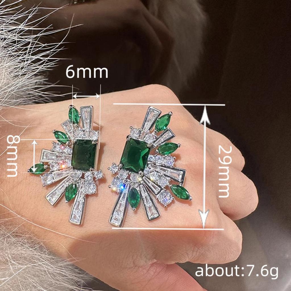 Art Deco Style Green Stone Statement Earrings for Women Formal Jewelry