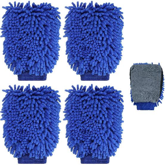 HARFINGTON 4pcs Chenille Microfiber Car Wash Mitts 9.8  x 7.9  Scratch Free Wash Gloves Absorbent Double Sided Plush Cleaning Drying Mitts for Car синий