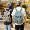 Vintage Plaid Men's Backpack Student Backpack Color Block Women's Schoolbag