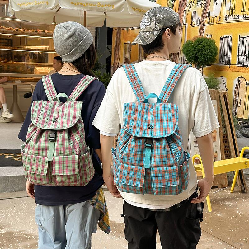 Vintage Plaid Men's Backpack Student Backpack Color Block Women's Schoolbag