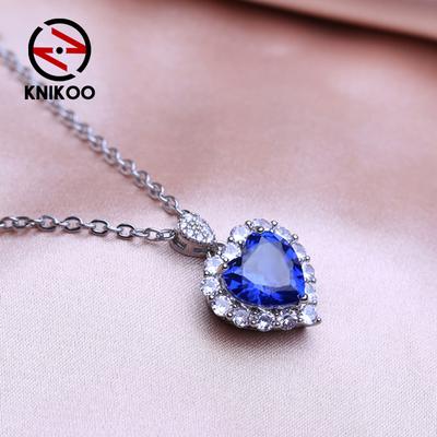 Mode Blau Herz Halskette Damen Anhänger Für Frauen Mädchen Zirkonia Halskette Schmuck Geschenk