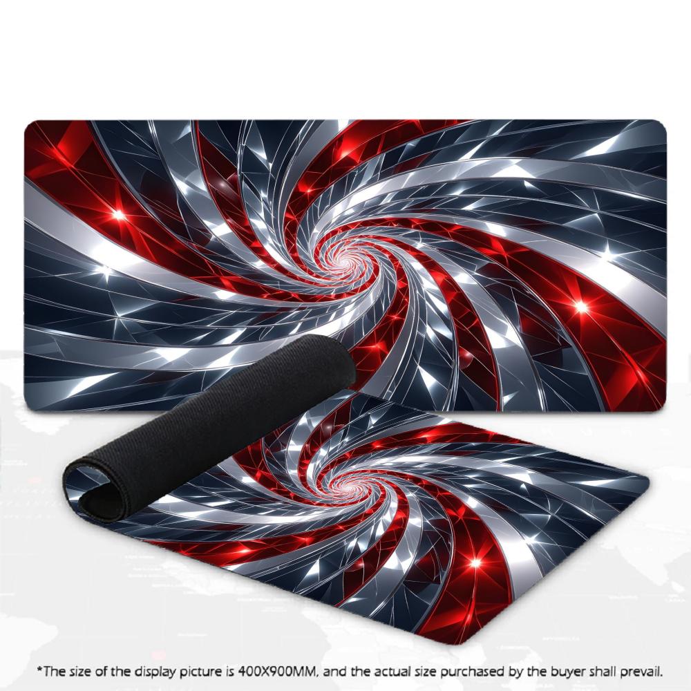 XXL Rot Silber 3D Spiral Kristall Mauspads Abstrakt Wirbel Schreibtischunterlage Rutschfeste Gummi Gaming PC Tastatur Schreibtischmatten Gamer Mauspads