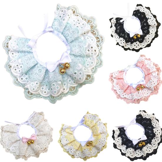 Pet Dog Cats Puppy Three-layer Lace Bowknot Bell Collar Bib Necklace Neck Strap