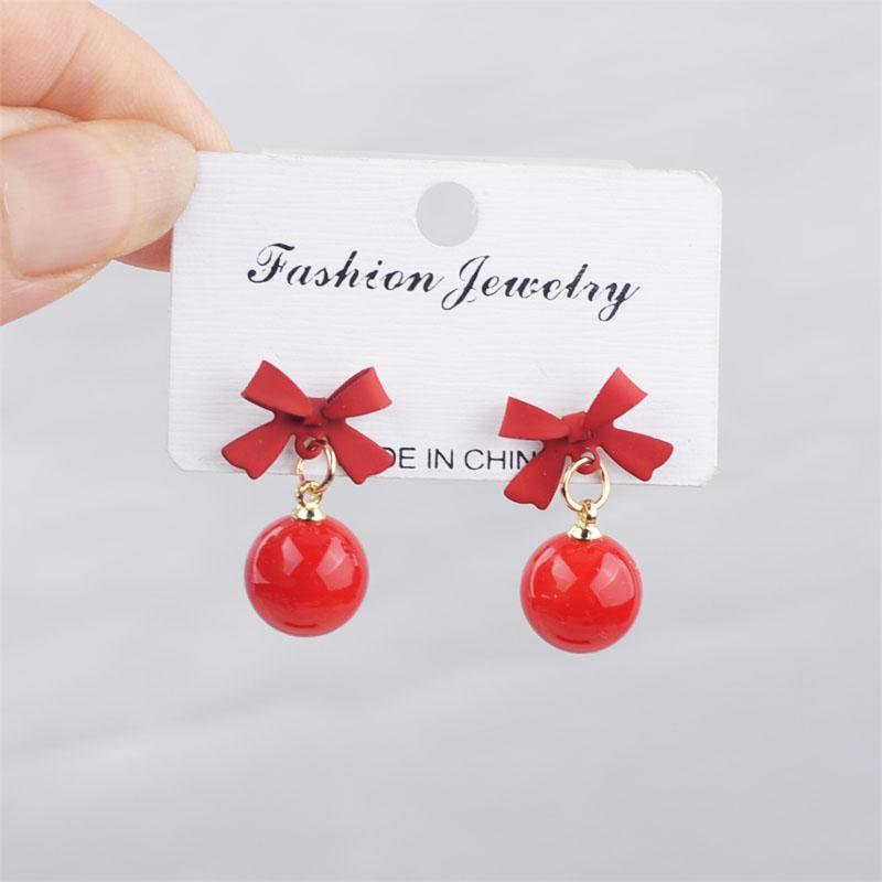 Black Red Bowknot Elegant Hanging Earrings Imitation Pearl Ball Pendants Korean Fashion Sweet Small Earrings Brincos 2025 New