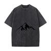 Black Mountain Peak Silhouette Nature Graphic Vintage Distressed Loose Streetwear Tops For Campus Days