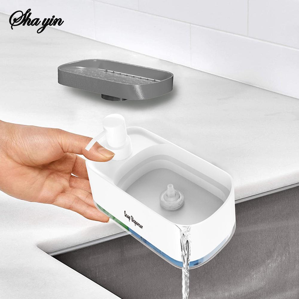 3-in-1 Hand- und Geschirrspülseifen-Spender-Set mit Schwammhalter, Doppelter Arbeitsplatten-Küchenspülen-Seifenpumpen-Organizer