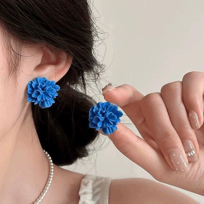 Pinkdudu Vintage Blue 3D Flower Stud Earrings Floral Drops Everyday Jewelry for Women PD2520