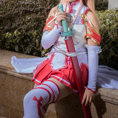 Sword Art Online Women Asuna Cosplay Costumes Suit Combats Tops Chest Dress Sleeve Skirt Belt Wig Clothes