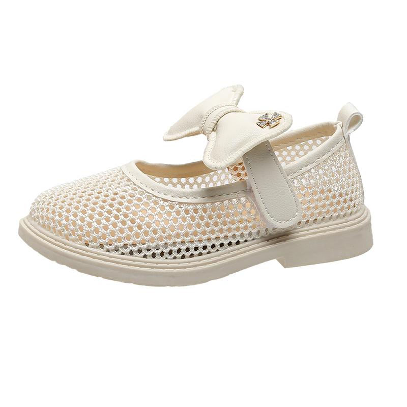 Girls Hollow Sandals with Bow-knot Round-toe Non-slip Children Princess Shoes Air Mesh Kids Half Sandals Breathable 2024 New