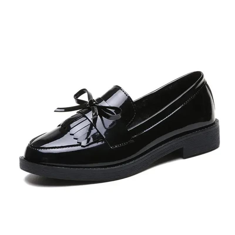 Women's Shoes Patent Women Loafers British Tassel Casual Flat Shoes Bowknot Shoe Comfortable Zapatos