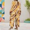 Women Plus Size Round Neck Long Sleeve Printed Layered Top Wide Leg Cropped Pants Two Piece Set