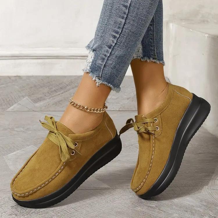 Fashion Women's Chunky Sole Casual High-Top Shoes Plus Size Comfortable Flat Lace-Up Anti-Slip Ankle Boots Ladies Sneakers 2025 New