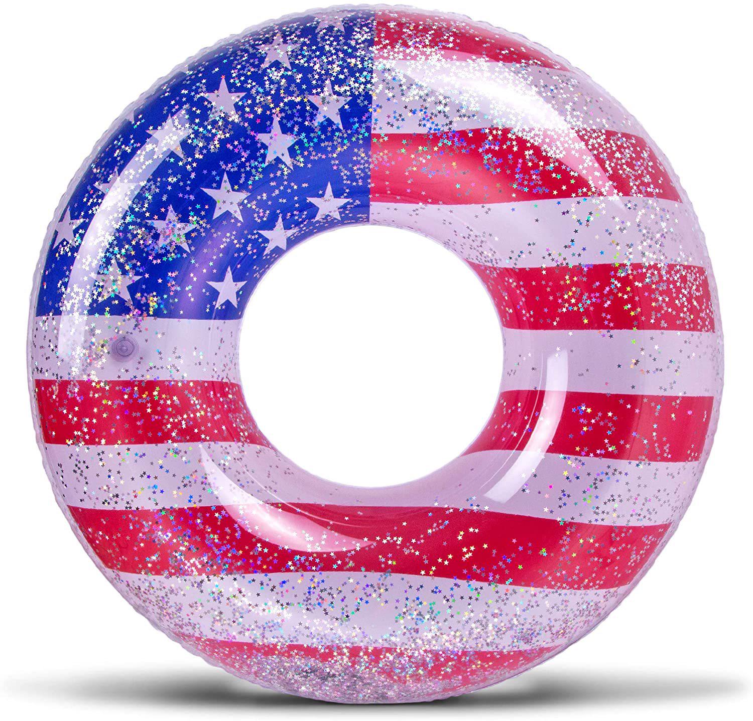 

Transparent Glitter American Flag Swim Ring for Adults - Pool Float