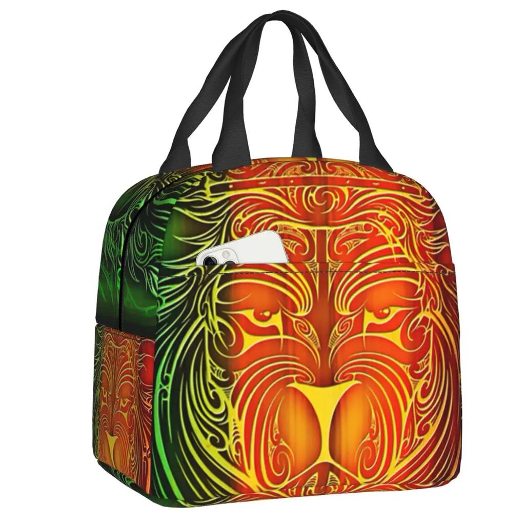 Reggae Music Lion Jamaican Flag Rasta Rastafari Thermal Insulated Lunch Bag Women Resuable Lunch Tote Travel Storage Food Box