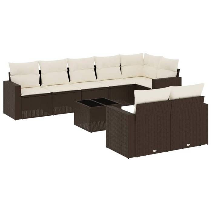 VidaXL Salon de Jardin avec Coussins 9 pcs, Canapés de Terrasse, Ensemble de Meubles de Patio, Mobilier d'Extérieur, Marron 3251570