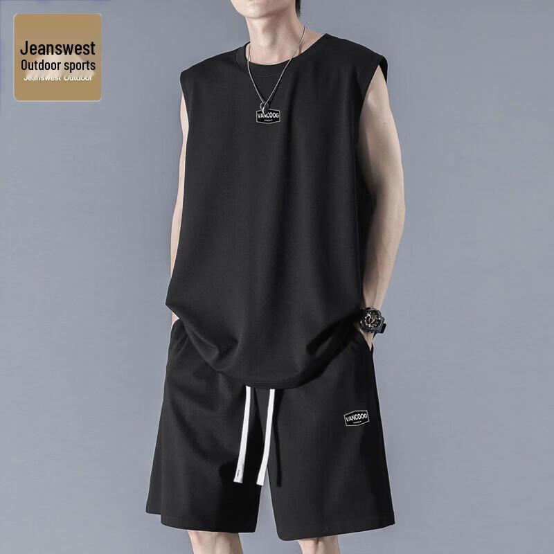 

JEANSWEST OUTDOOR Men s Casual Sleeveless T-shirt & Shorts Set L