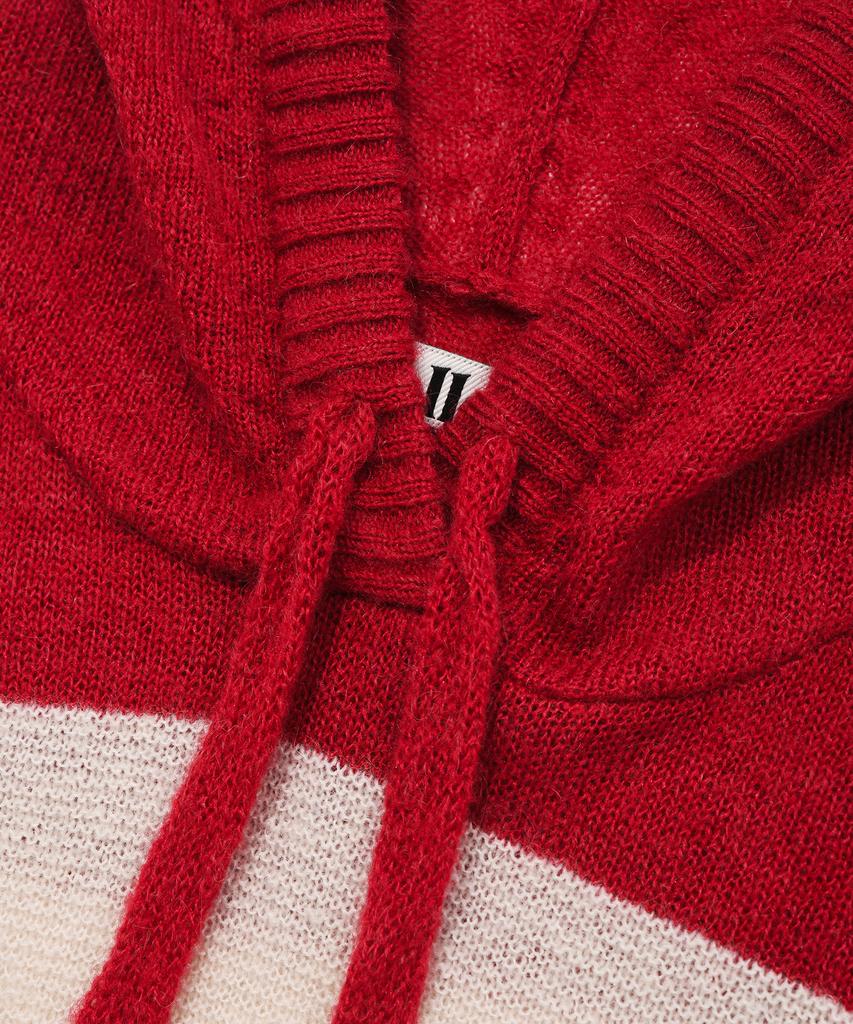 FALLETT Striped Sheer Knit Hoodie Red