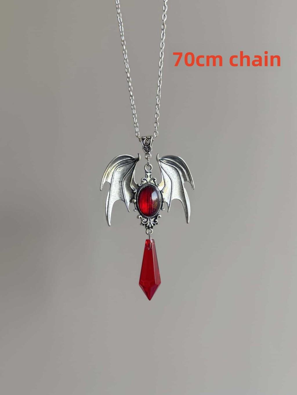 Victorian Style Geometric Alloy Necklace With Red Gemstone And Cross Chain