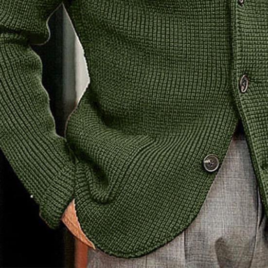 Stand Collar Long Sleeve Pockets Thickened Sweater Coat Men Autumn Winter Solid Color Buttons Placket Knitted Outerwear