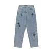Prints Jeans Men New Streetwear Baggy Wide Leg Jeans Korean Fashion Drapes Straight Casual Loose Denim Cargo Pants